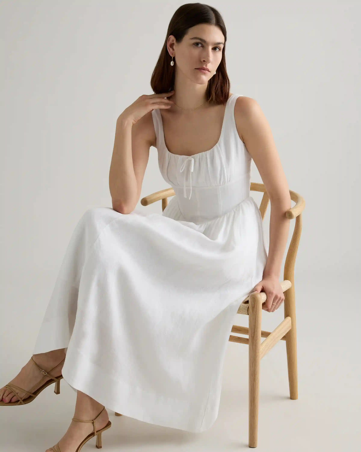 100% European Linen Corset Midi Dress