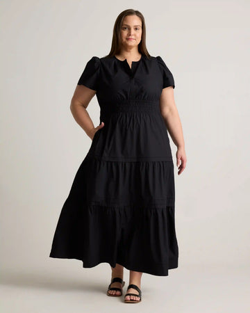 100% Organic Cotton Poplin Tiered Maxi Dress