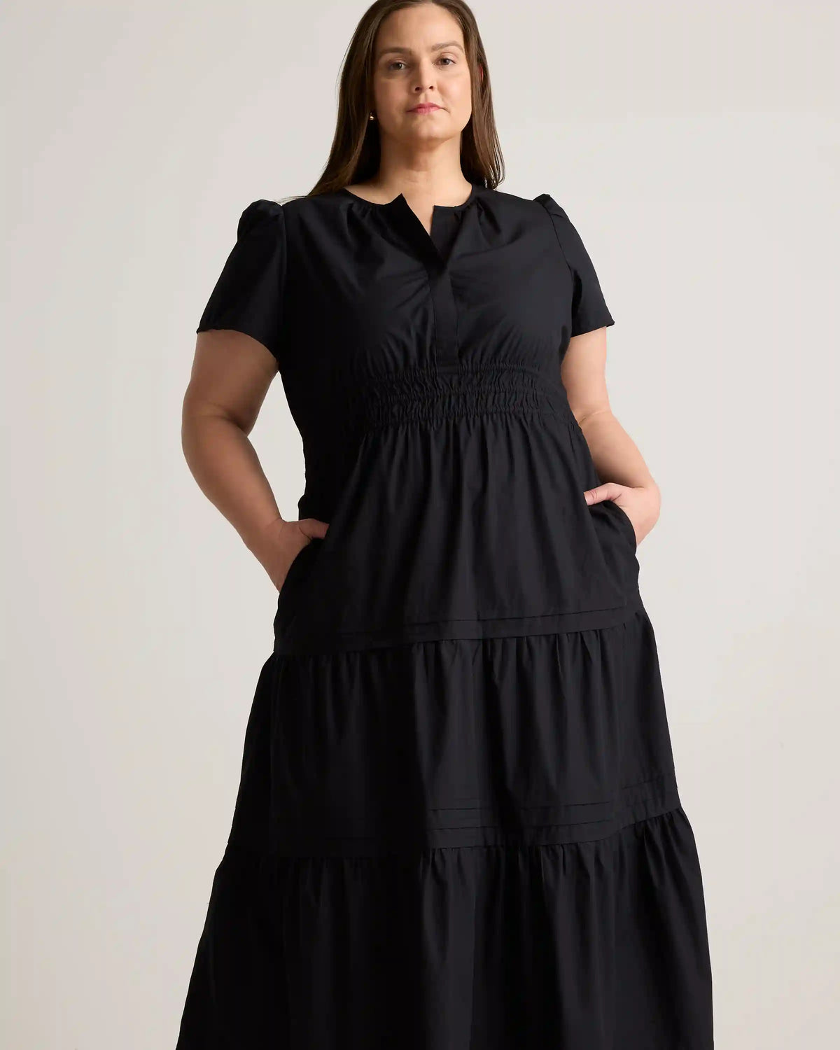 100% Organic Cotton Poplin Tiered Maxi Dress