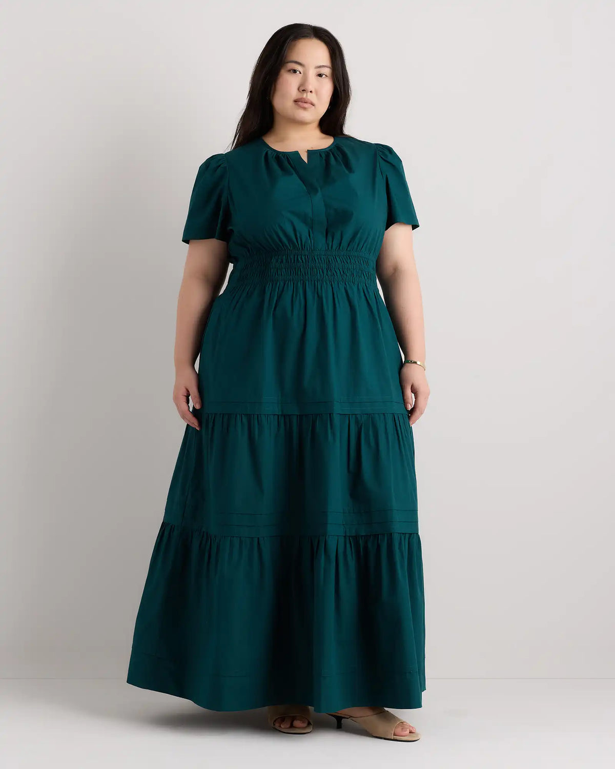 100% Organic Cotton Poplin Tiered Maxi Dress