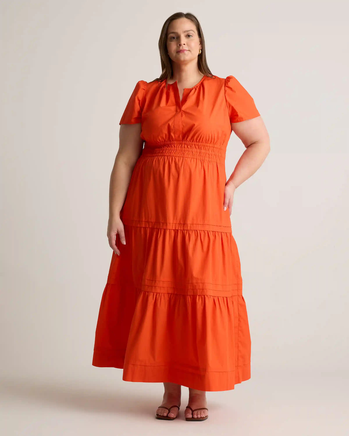 100% Organic Cotton Poplin Tiered Maxi Dress