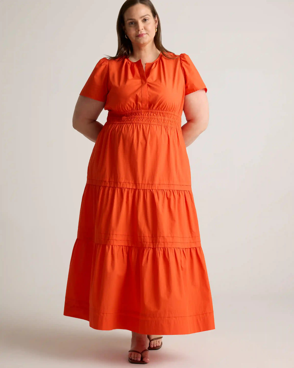 100% Organic Cotton Poplin Tiered Maxi Dress