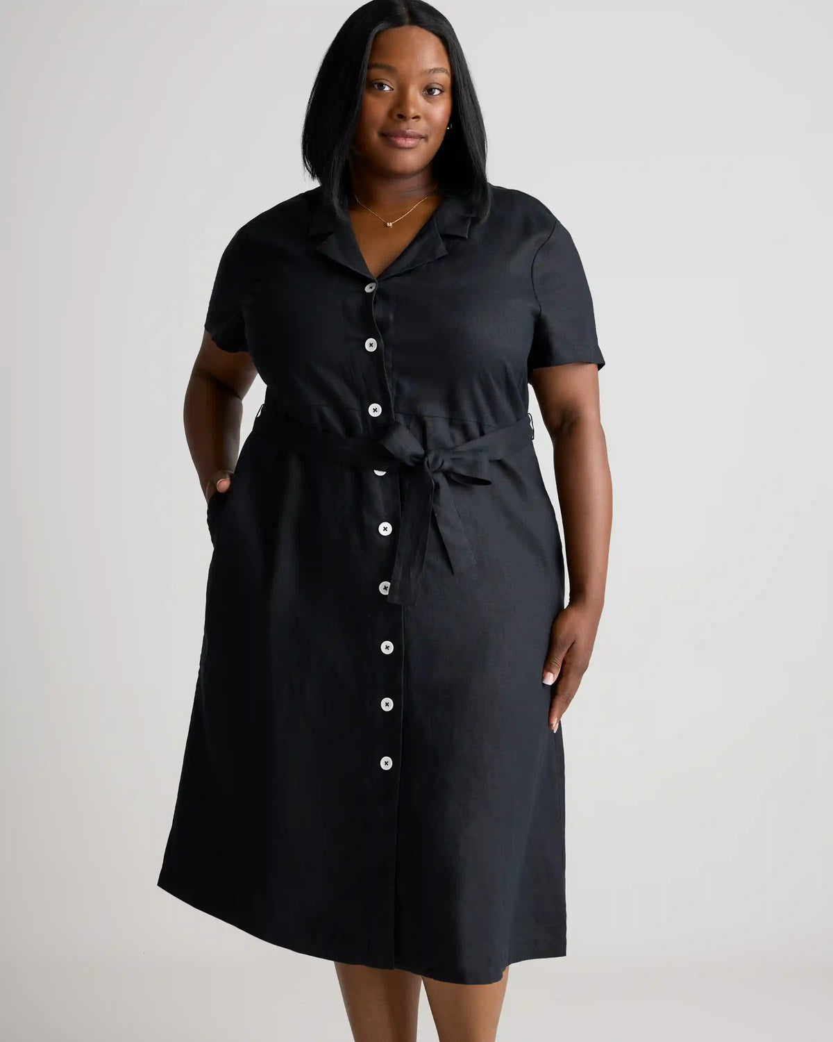 100% European Linen Button Front Dress