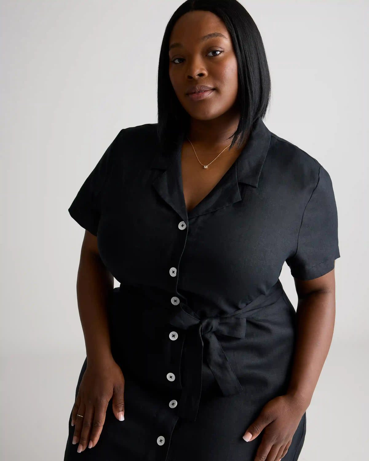 100% European Linen Button Front Dress