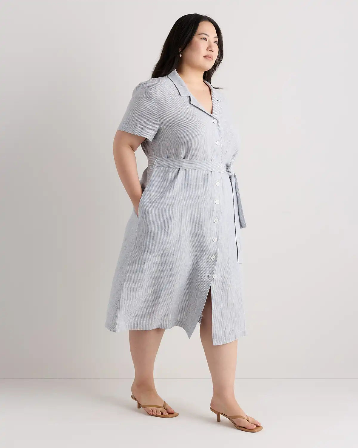 100% European Linen Button Front Dress