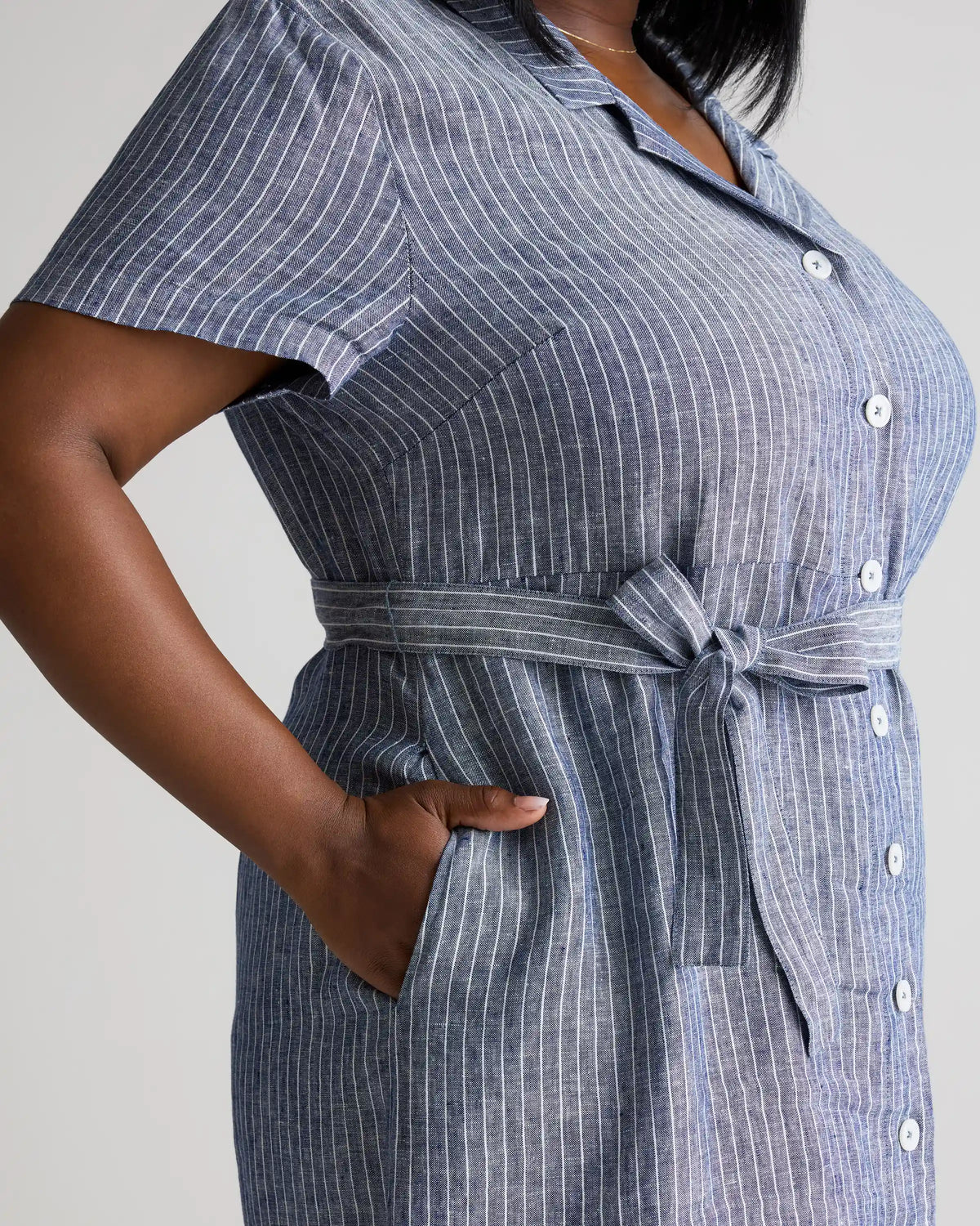100% European Linen Button Front Dress