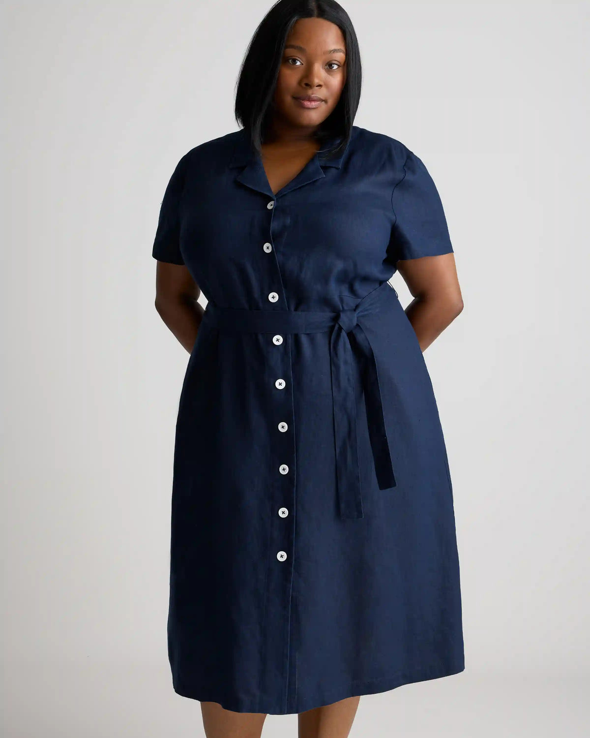 100% European Linen Button Front Dress