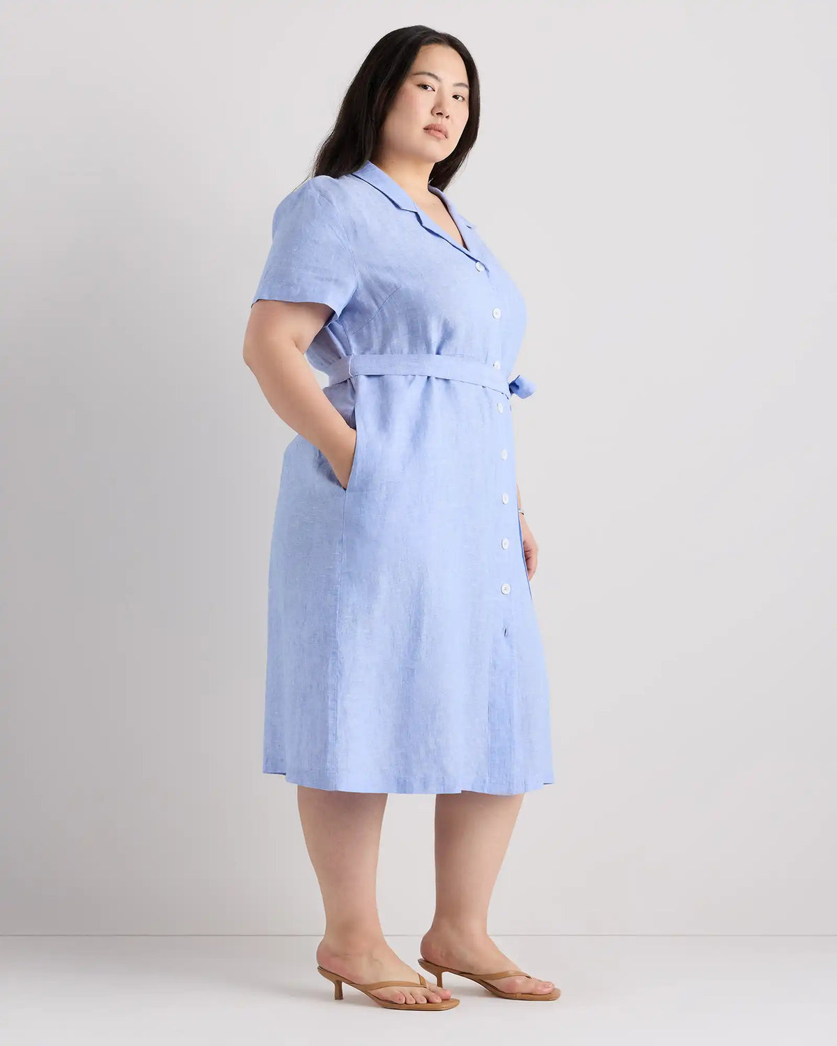 100% European Linen Button Front Dress