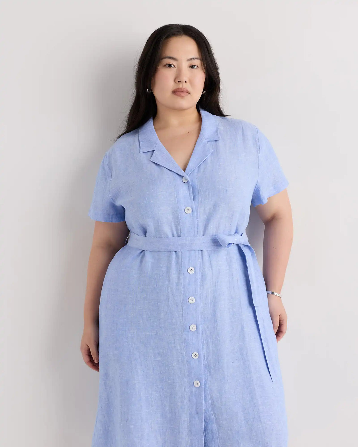 100% European Linen Button Front Dress