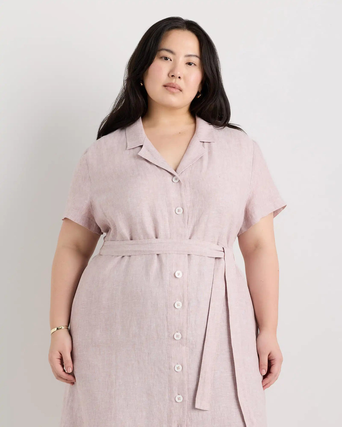 100% European Linen Button Front Dress