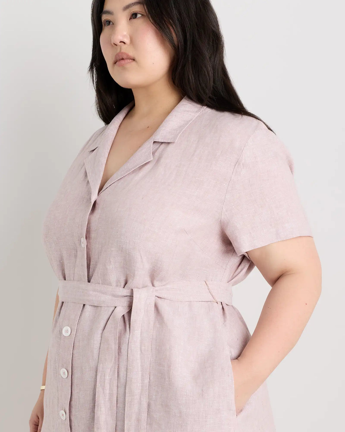 100% European Linen Button Front Dress