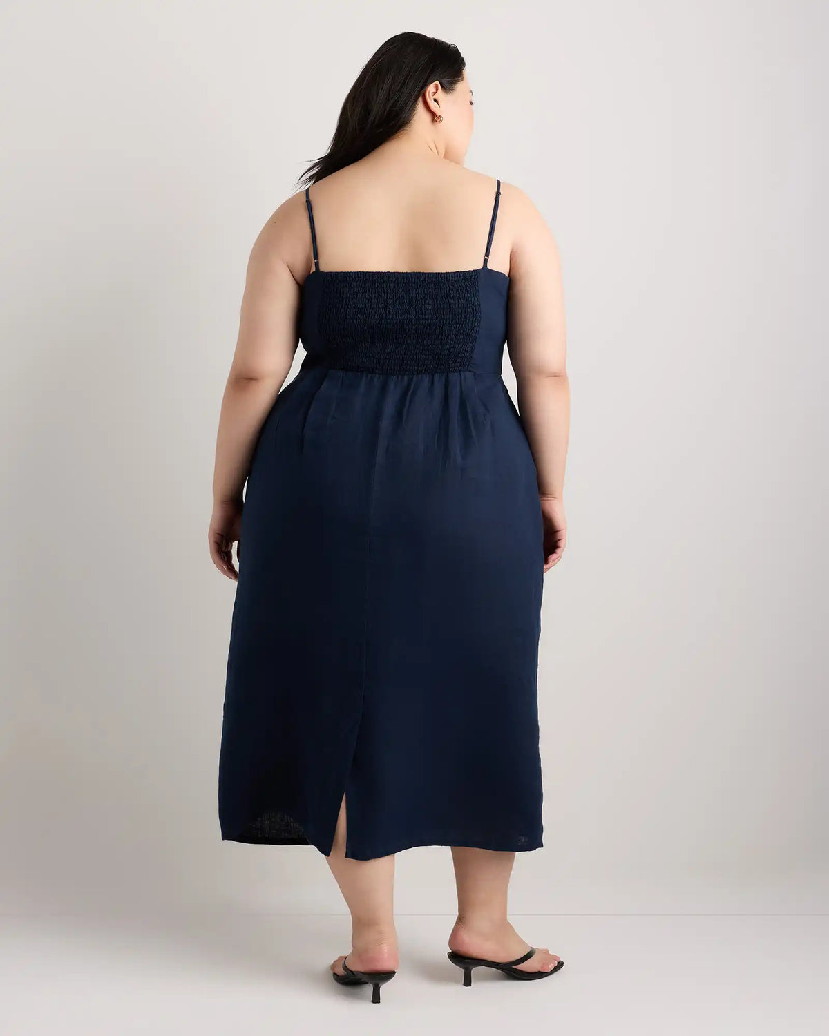 100% European Linen Scoop Neck Midi Dress