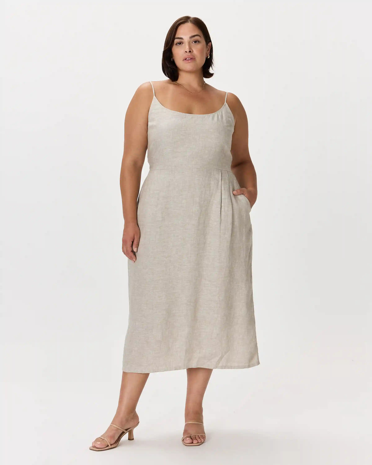100% European Linen Scoop Neck Midi Dress
