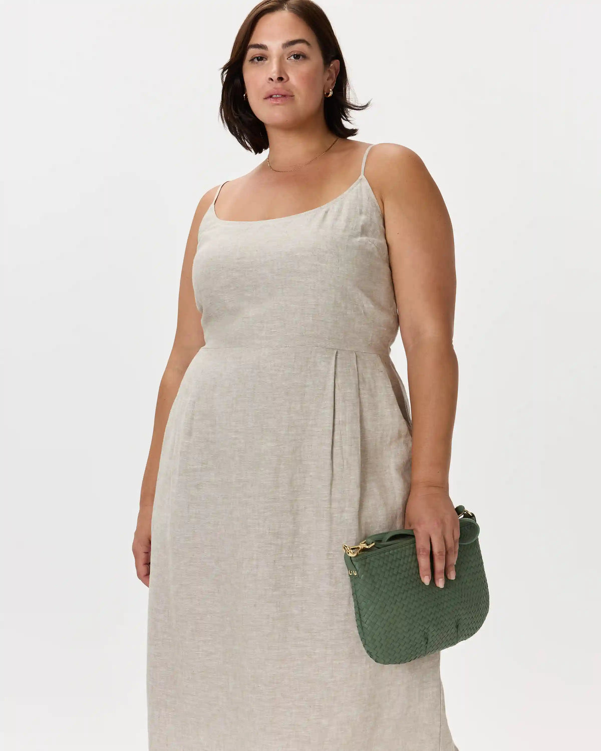 100% European Linen Scoop Neck Midi Dress