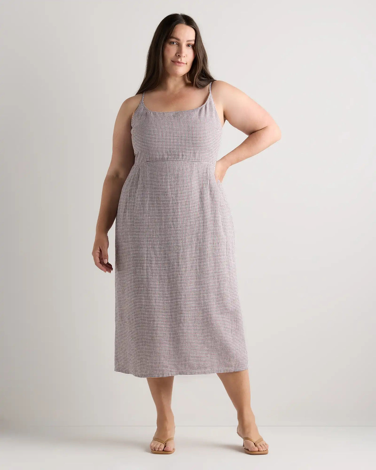 100% European Linen Scoop Neck Midi Dress