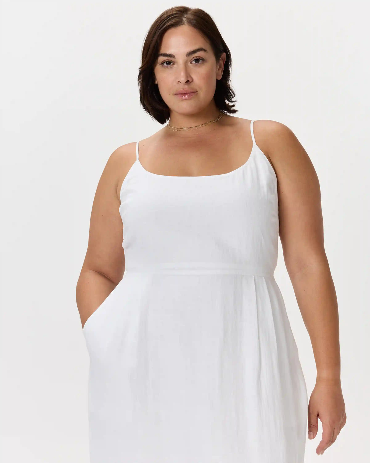 100% European Linen Scoop Neck Midi Dress