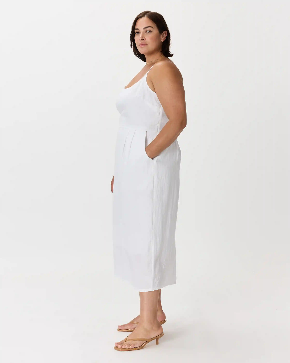 100% European Linen Scoop Neck Midi Dress