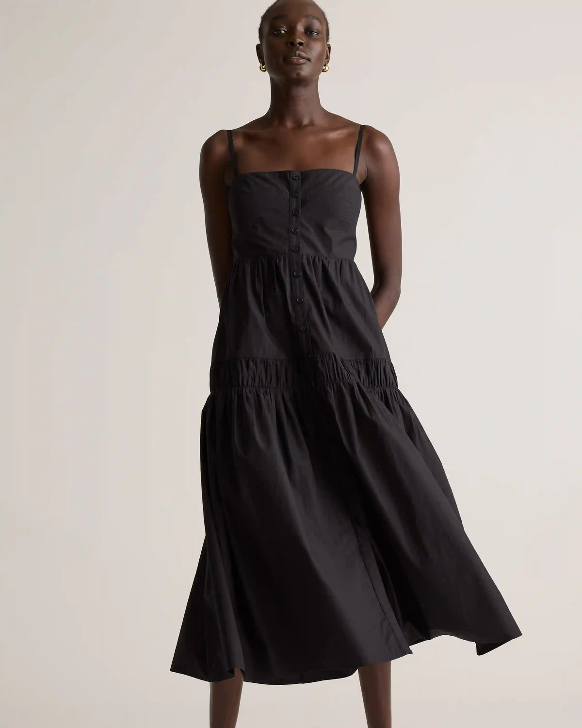 100% Organic Cotton Poplin Spaghetti Strap Maxi Dress