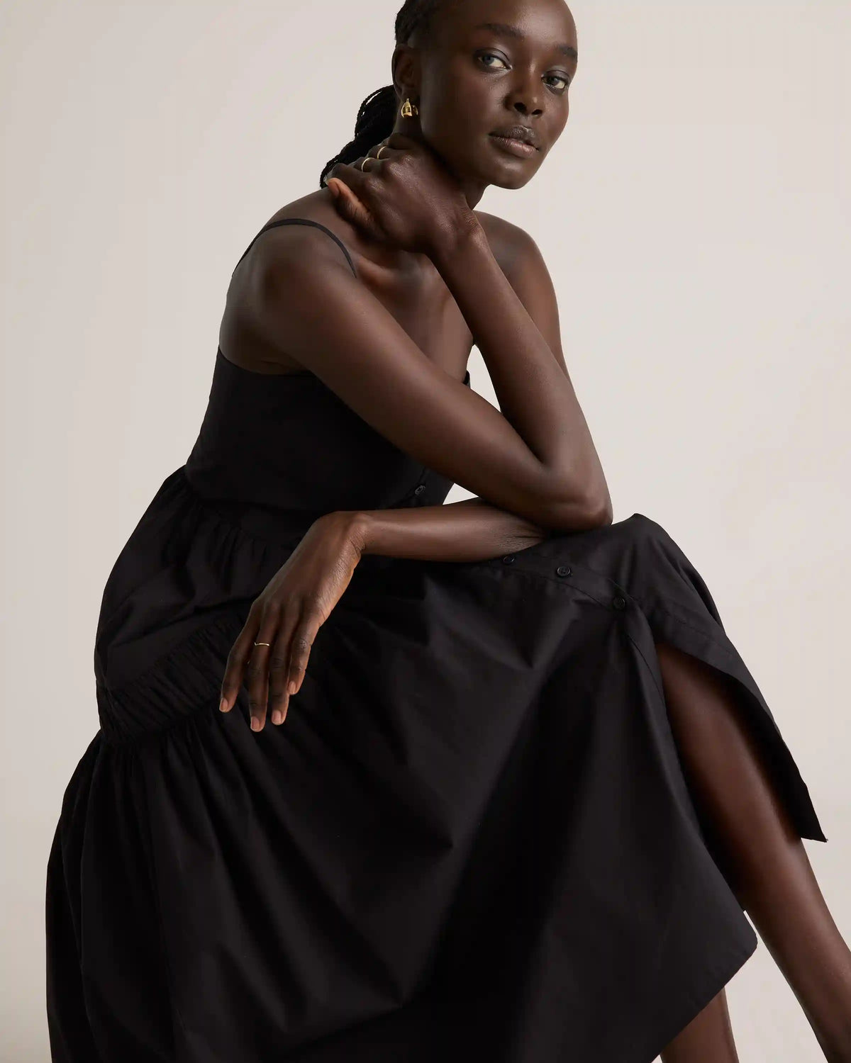100% Organic Cotton Poplin Spaghetti Strap Maxi Dress