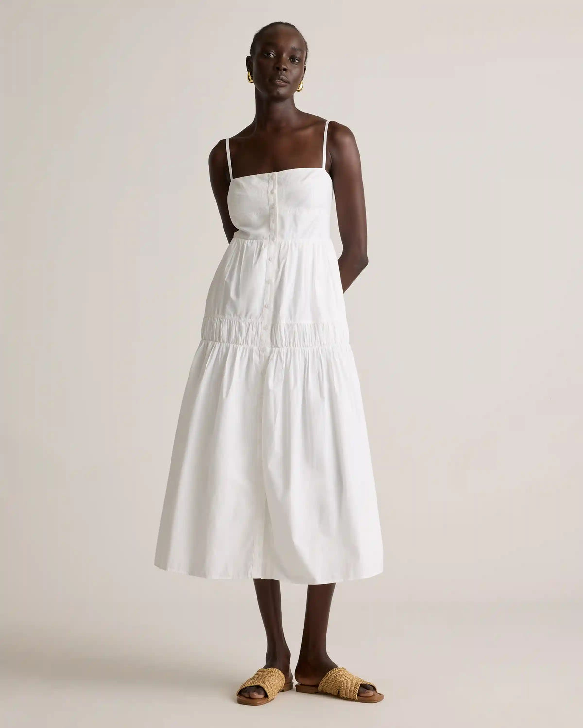 100% Organic Cotton Poplin Spaghetti Strap Maxi Dress