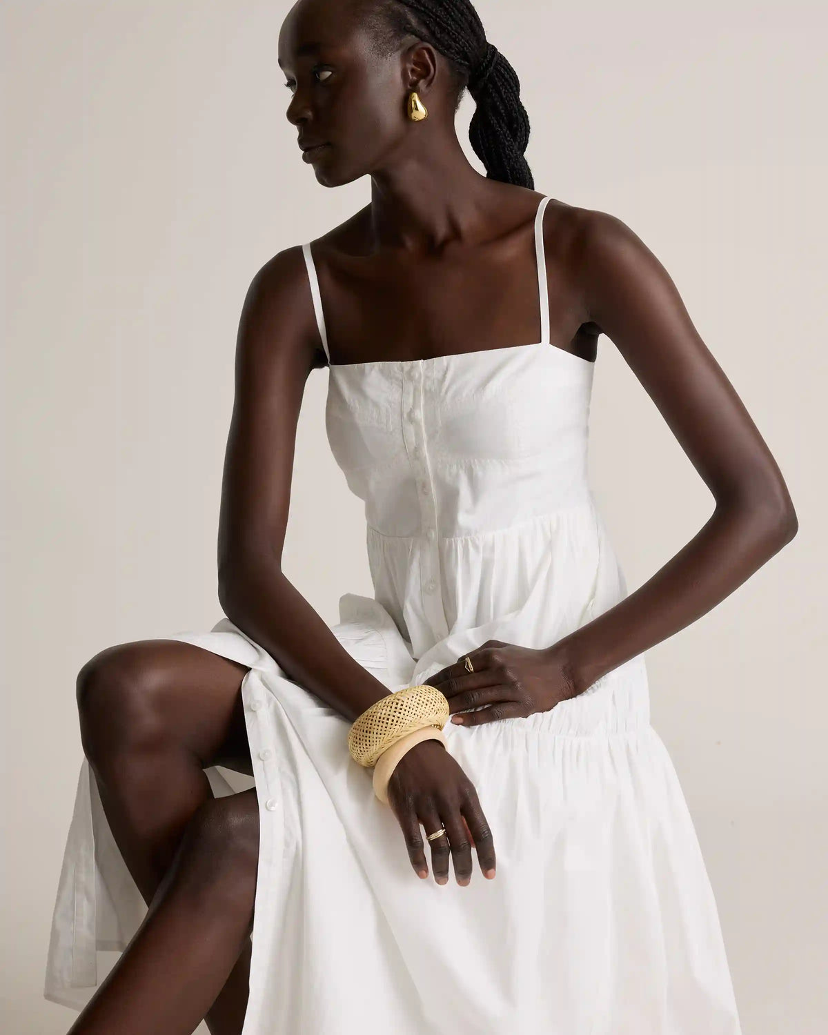 100% Organic Cotton Poplin Spaghetti Strap Maxi Dress