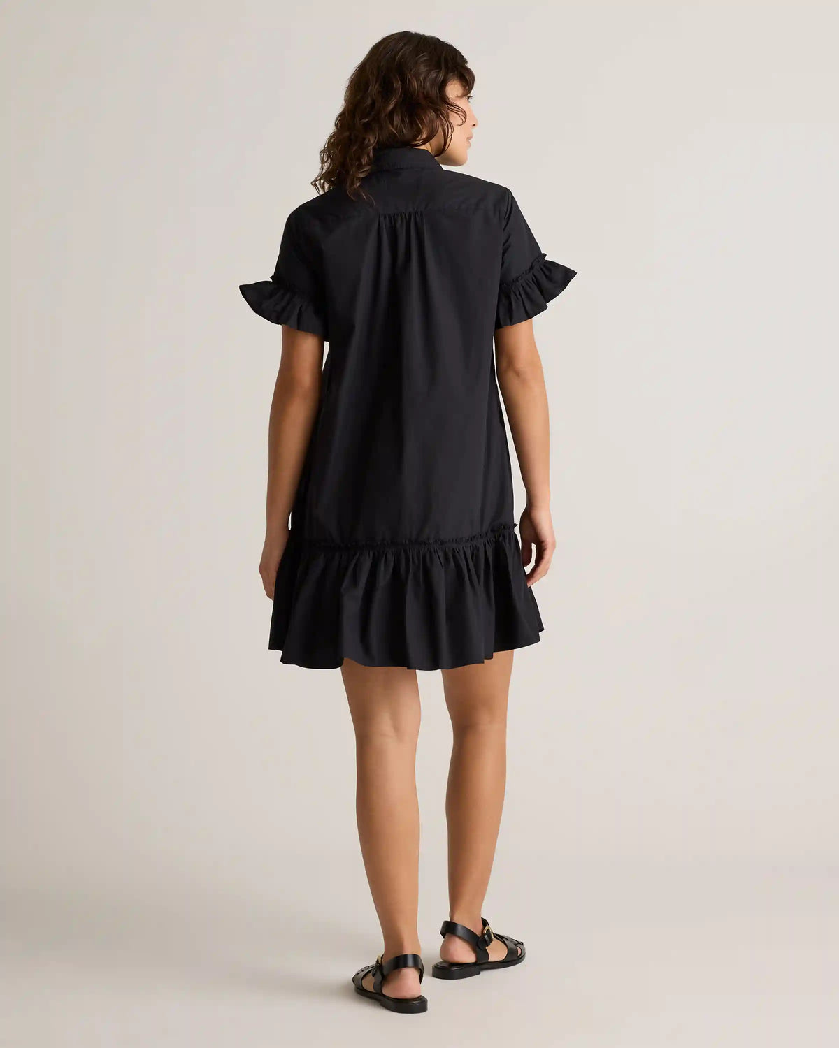 100% Organic Cotton Poplin Short Sleeve Ruffle Shirt Dress