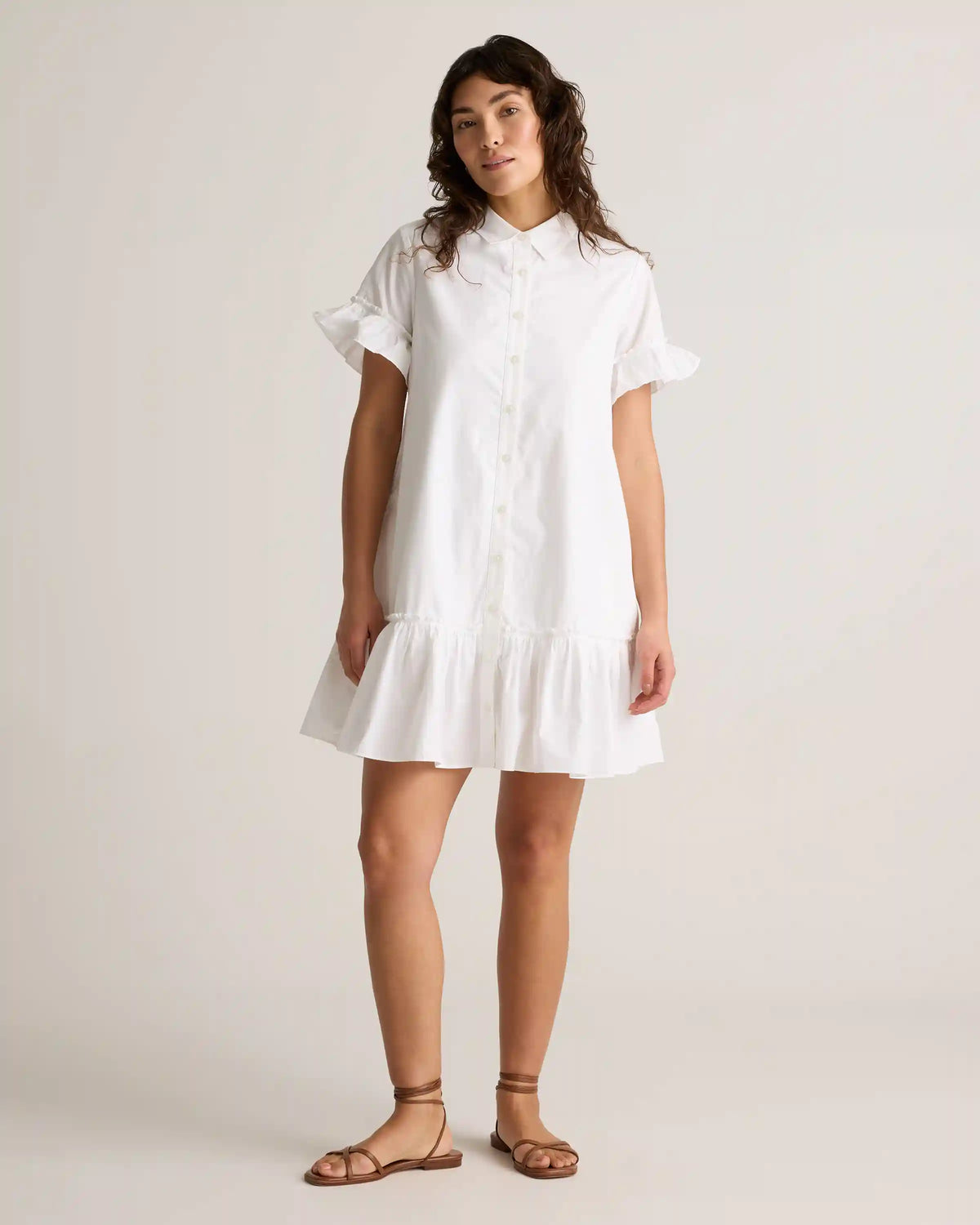 100% Organic Cotton Poplin Short Sleeve Ruffle Shirt Dress