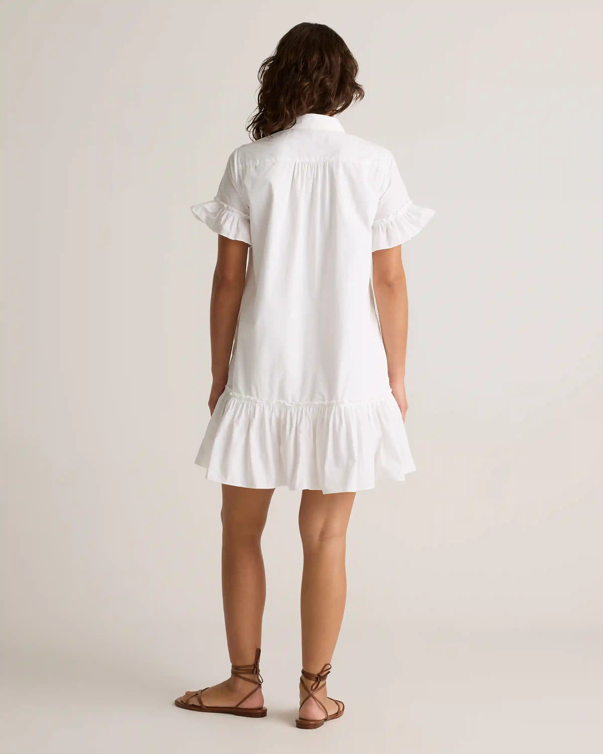 100% Organic Cotton Poplin Short Sleeve Ruffle Shirt Dress