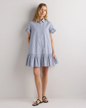 100% Organic Cotton Poplin Short Sleeve Ruffle Shirt Dress
