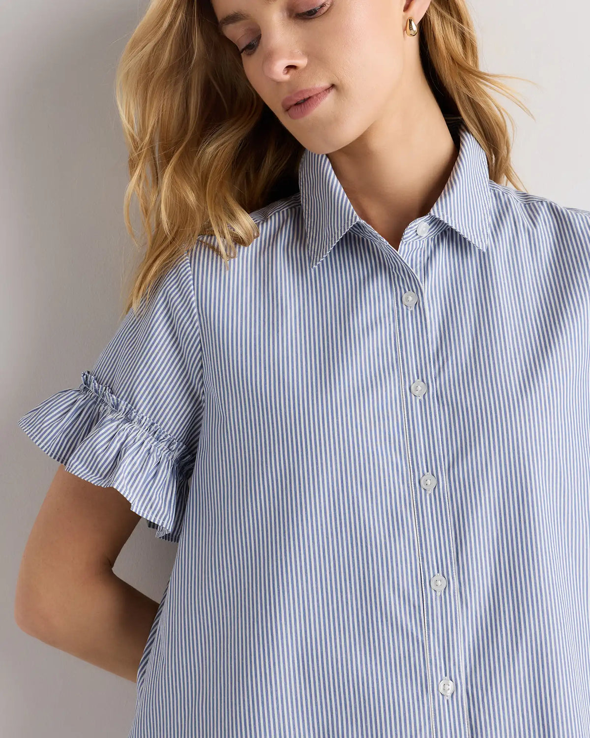 100% Organic Cotton Poplin Short Sleeve Ruffle Shirt Dress