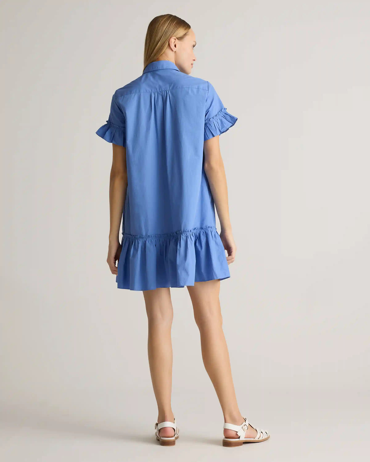 100% Organic Cotton Poplin Short Sleeve Ruffle Shirt Dress