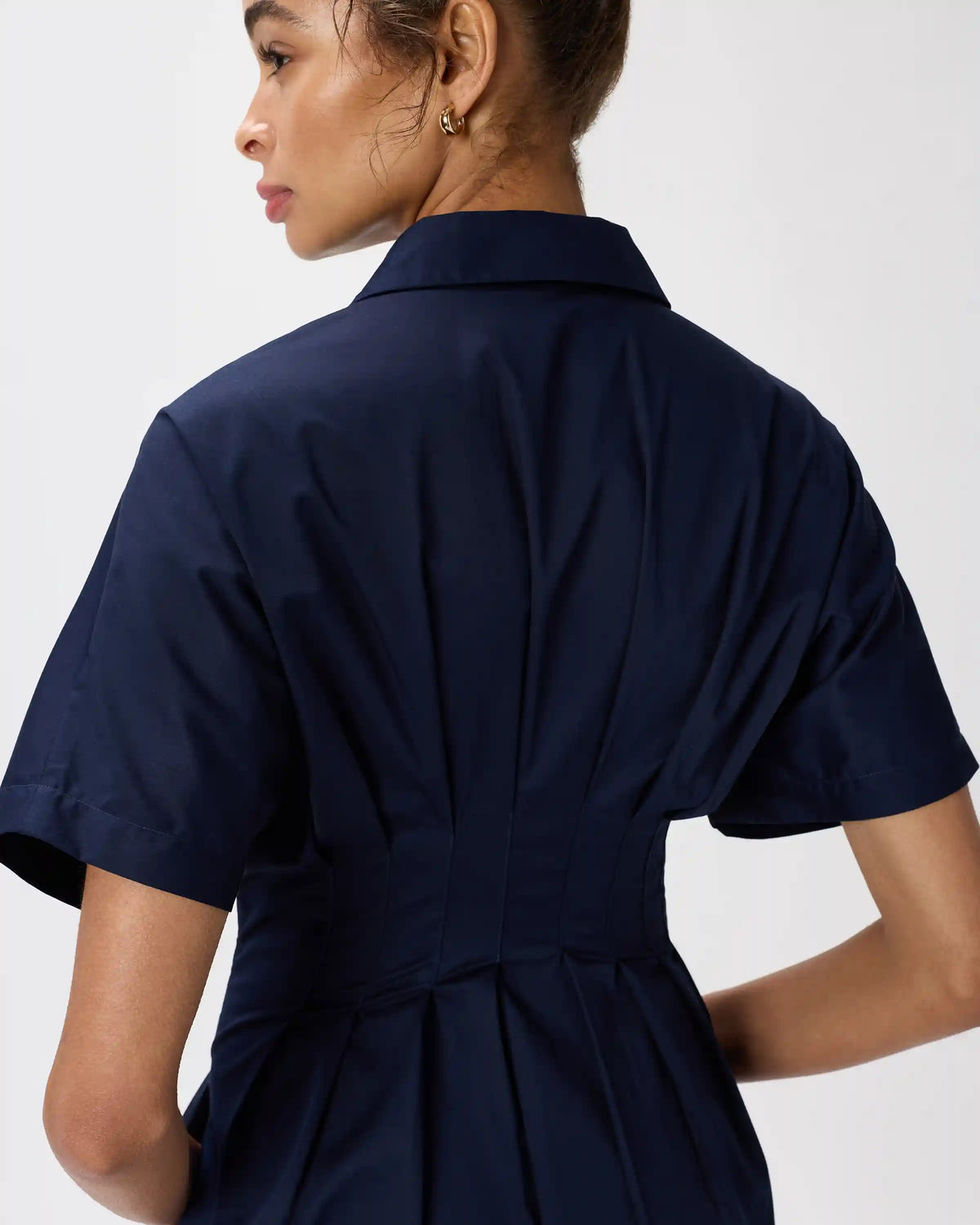 Stretch Twill Pleated Midi Shirt Dress