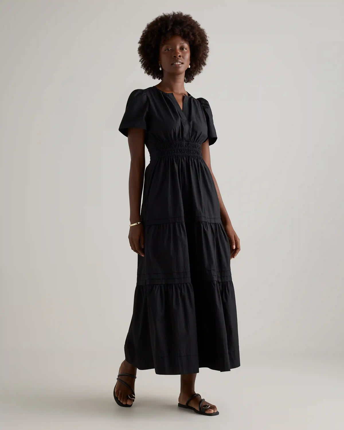 100% Organic Cotton Poplin Tiered Maxi Dress
