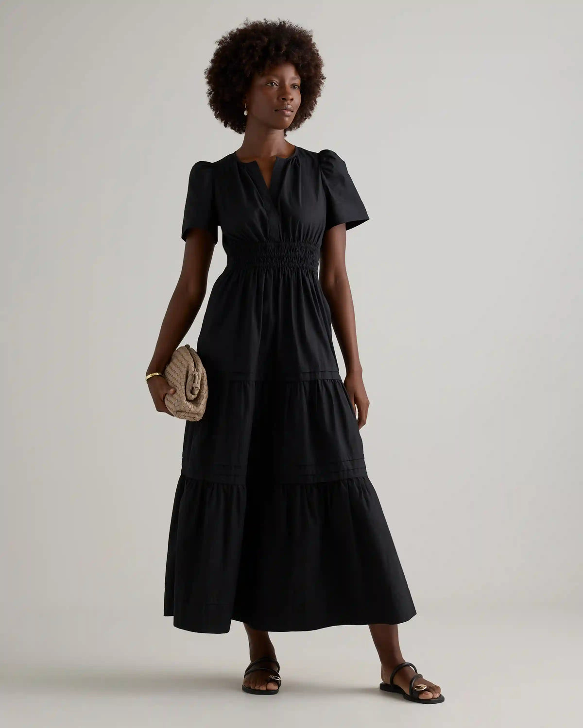 100% Organic Cotton Poplin Tiered Maxi Dress