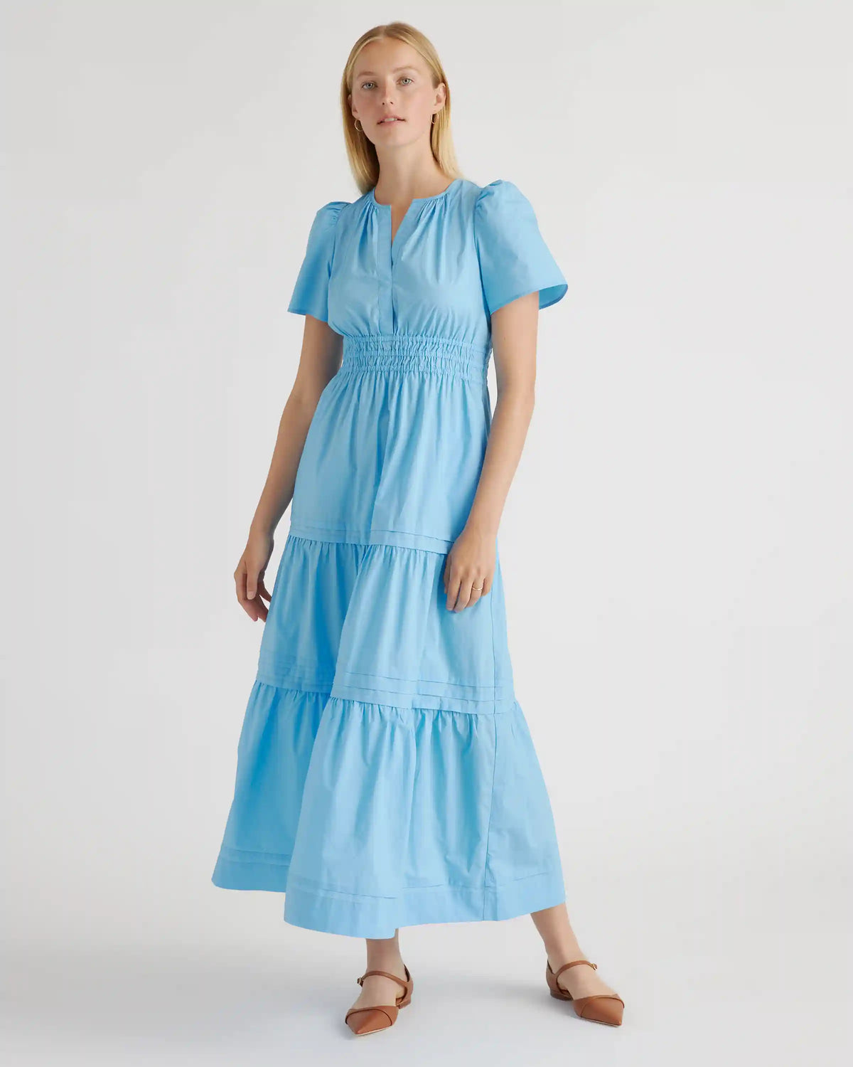100% Organic Cotton Poplin Tiered Maxi Dress