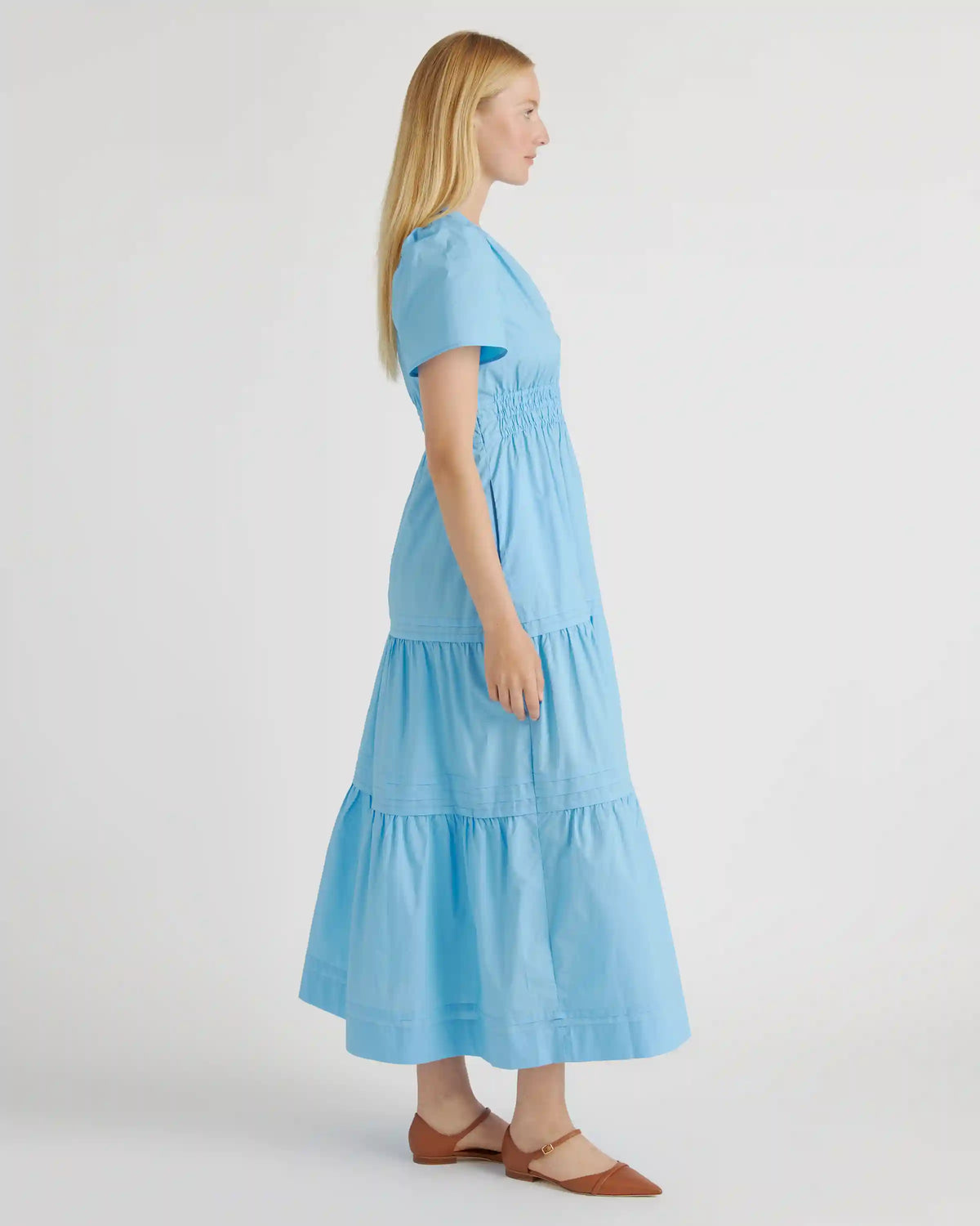 100% Organic Cotton Poplin Tiered Maxi Dress