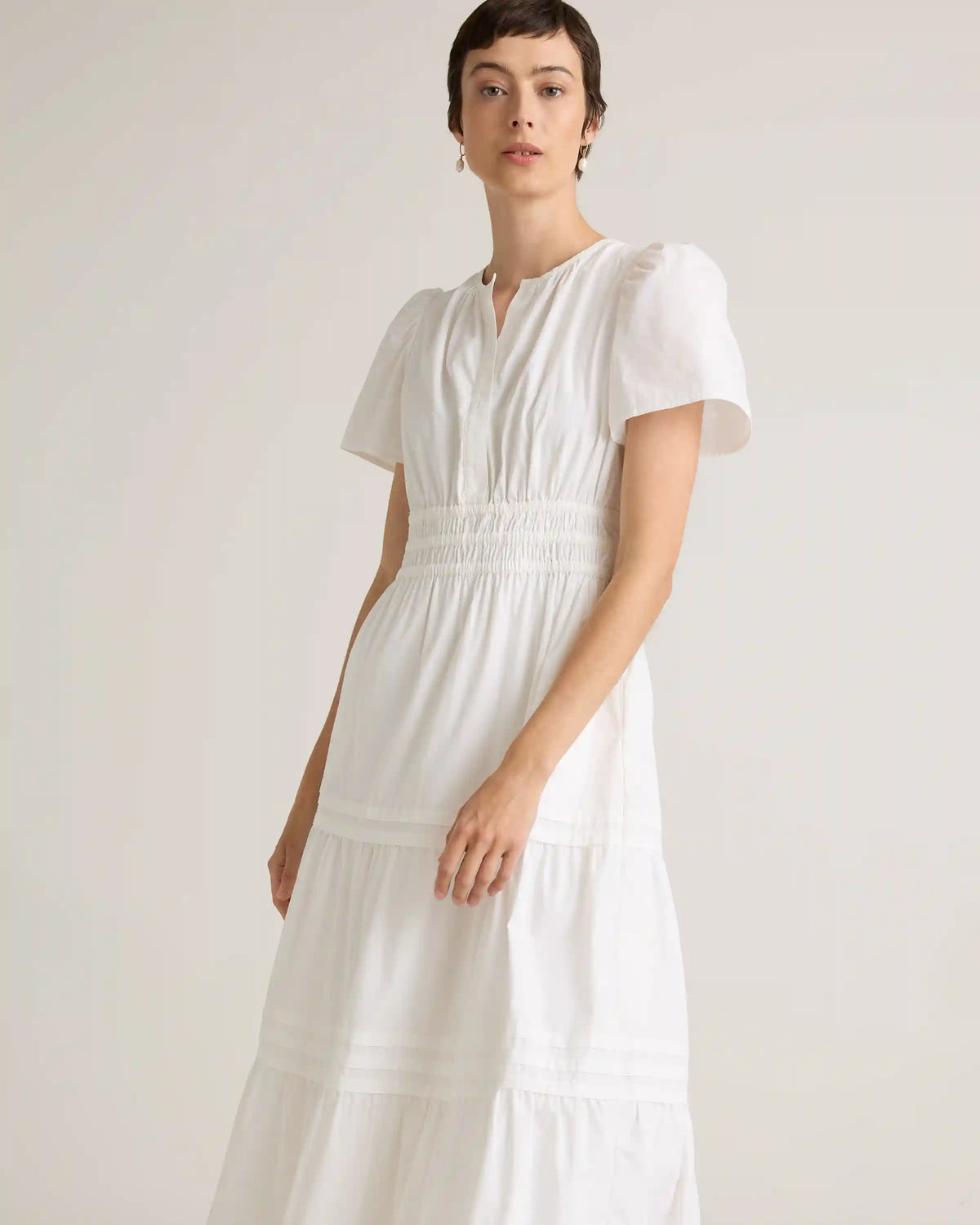 100% Organic Cotton Poplin Tiered Maxi Dress