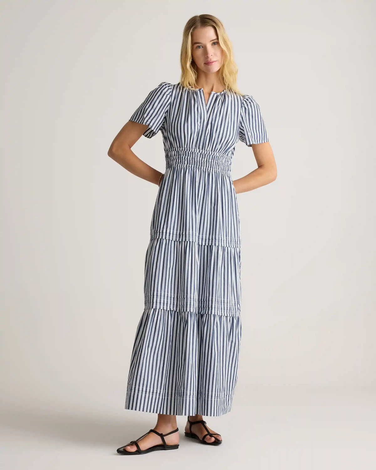 100% Organic Cotton Poplin Tiered Maxi Dress
