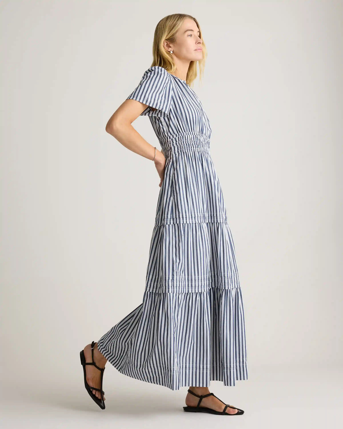 100% Organic Cotton Poplin Tiered Maxi Dress