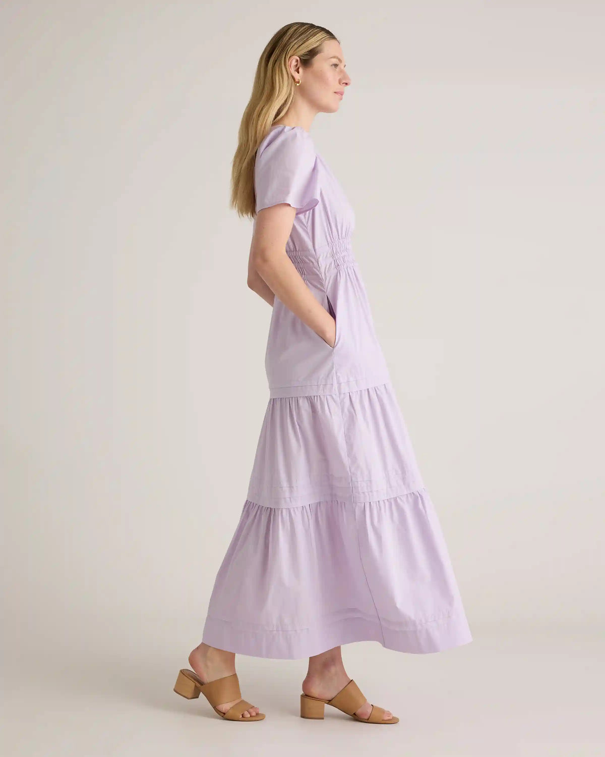 100% Organic Cotton Poplin Tiered Maxi Dress