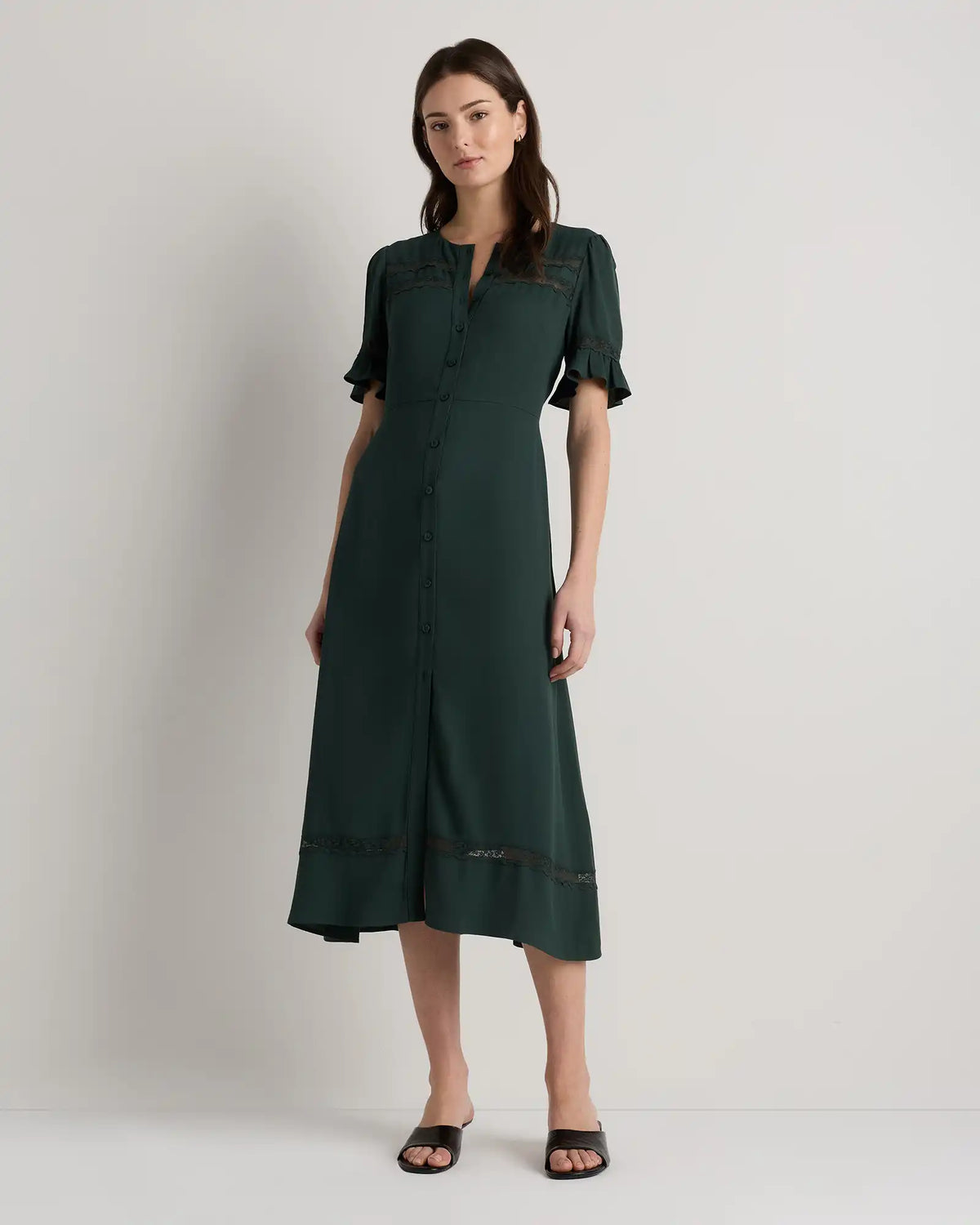 Lightweight Crepe Lace Inset Midi Dress