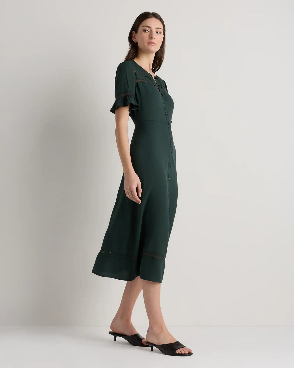 Lightweight Crepe Lace Inset Midi Dress