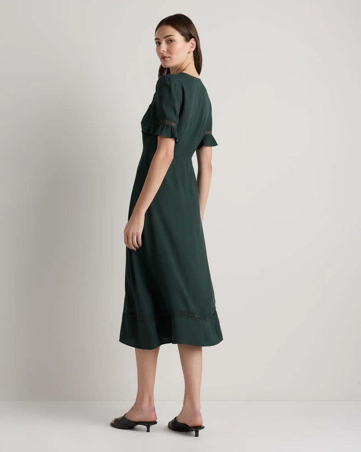 Lightweight Crepe Lace Inset Midi Dress