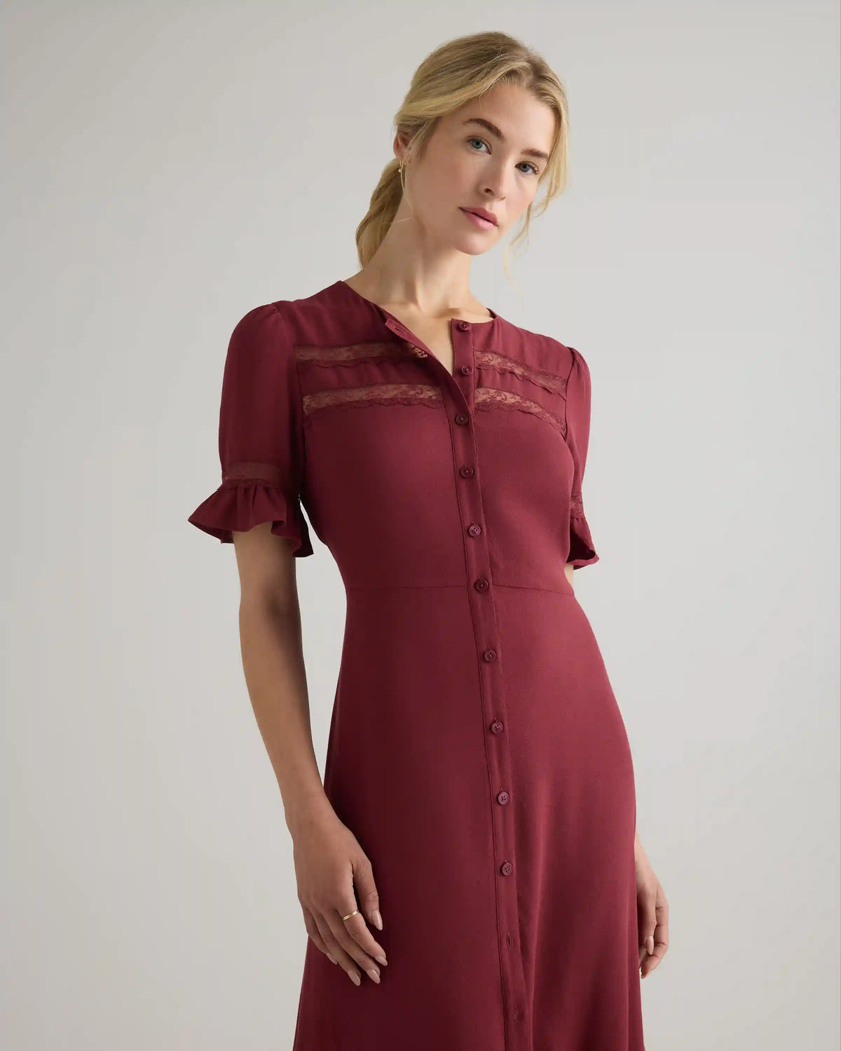 Lightweight Crepe Lace Inset Midi Dress