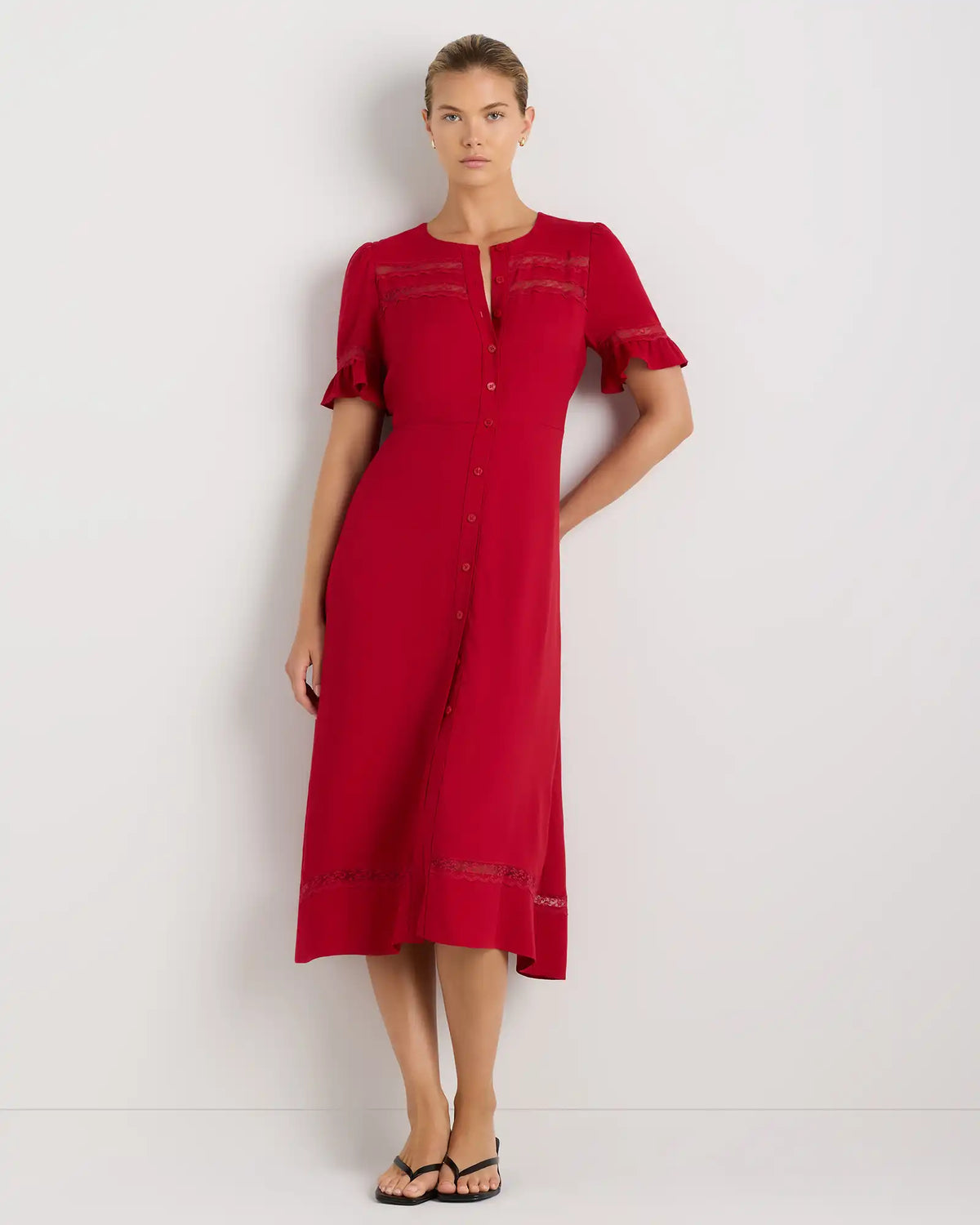 Lightweight Crepe Lace Inset Midi Dress