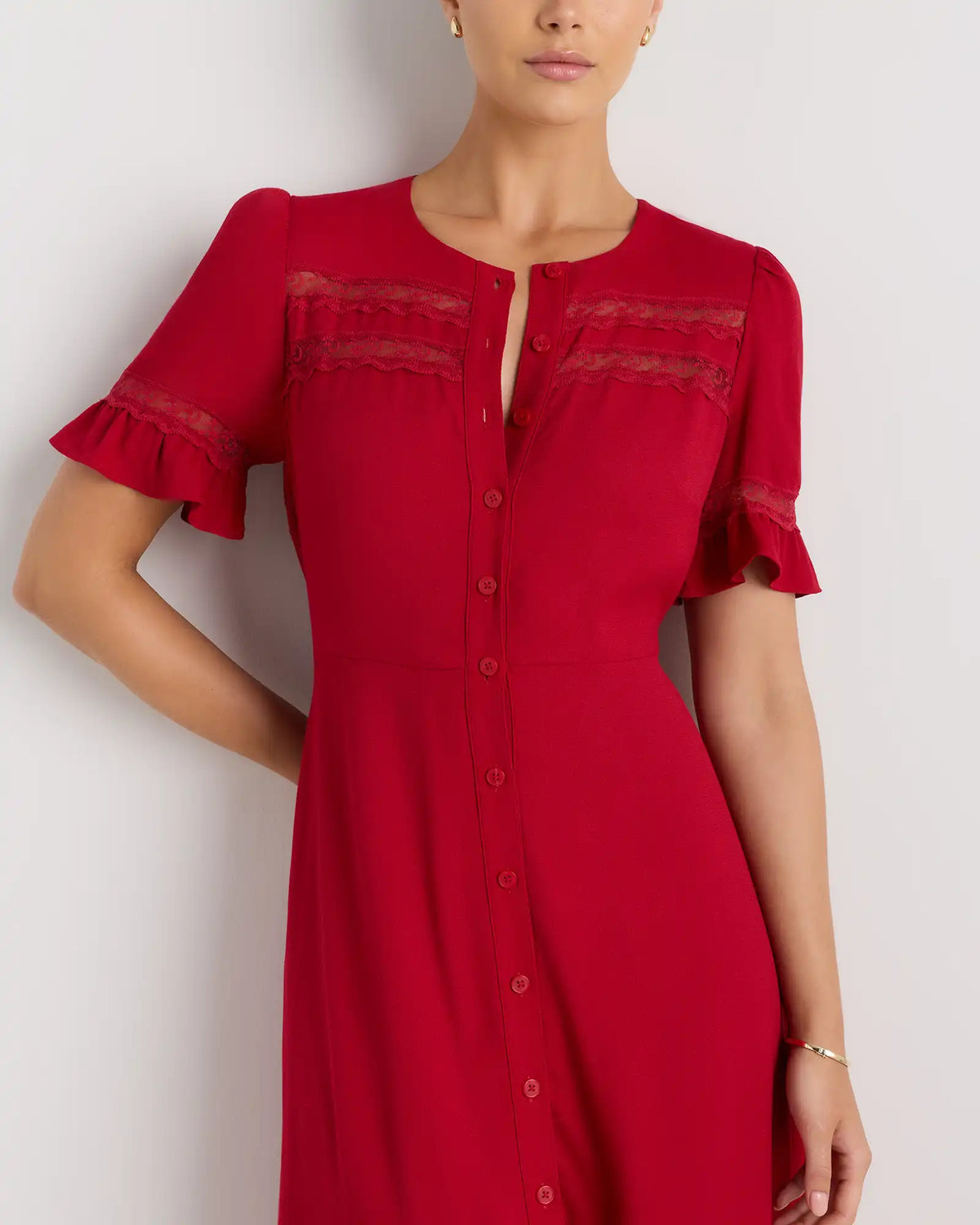 Lightweight Crepe Lace Inset Midi Dress