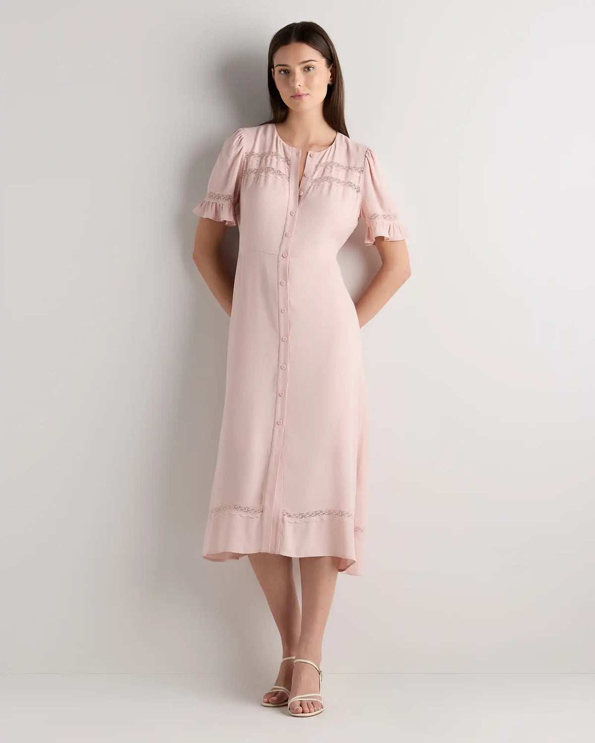 Lightweight Crepe Lace Inset Midi Dress