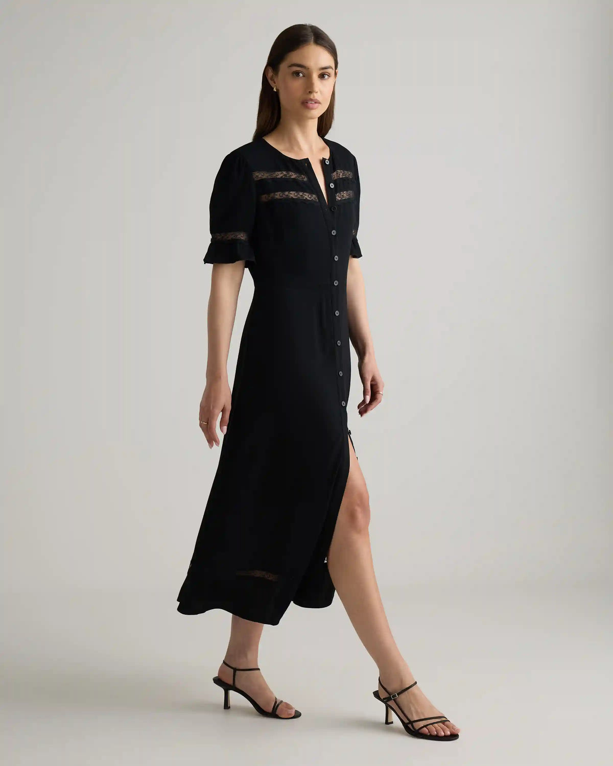 Lightweight Crepe Lace Inset Midi Dress