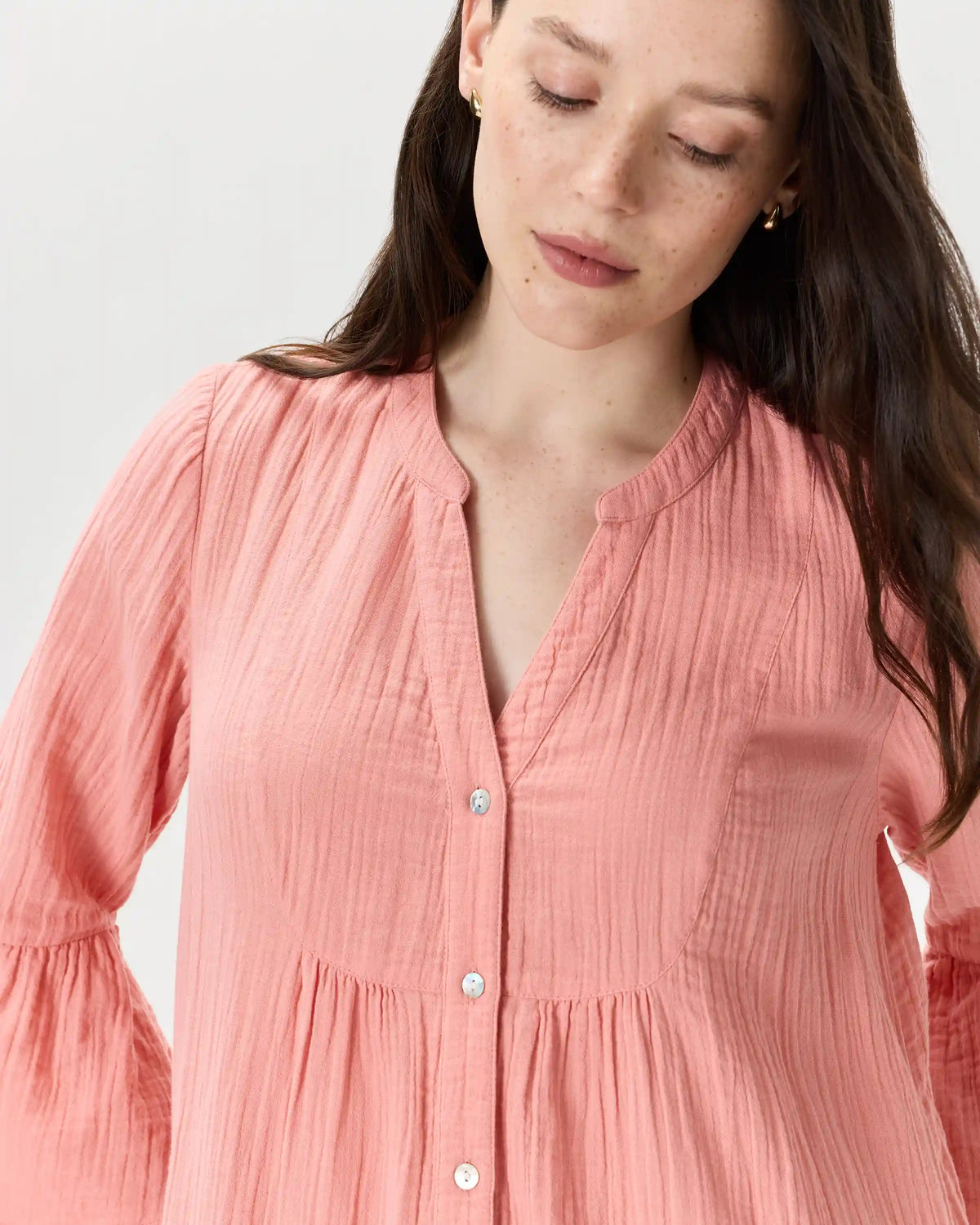 100% Organic Cotton Gauze Long Sleeve Tiered Mini Dress