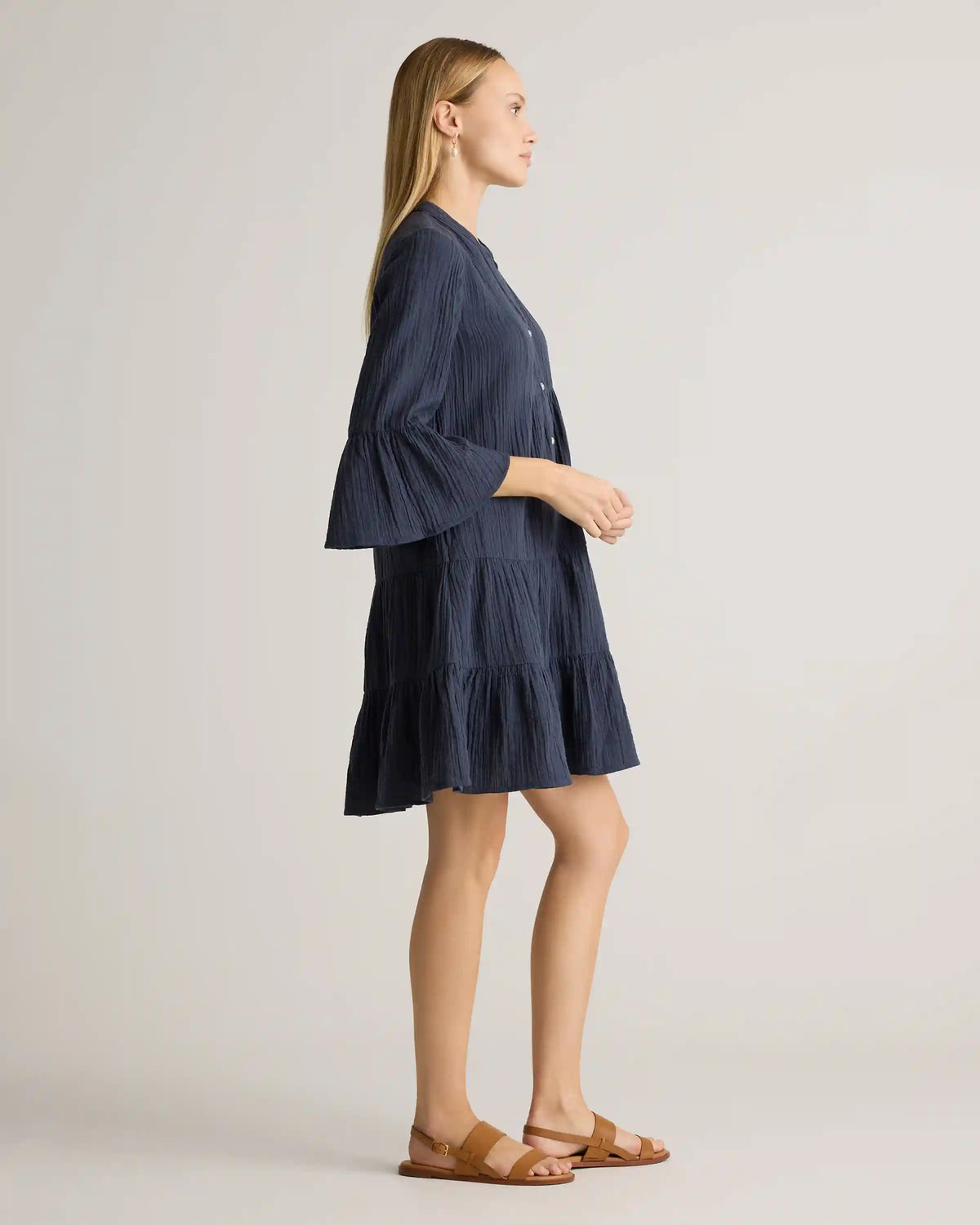 100% Organic Cotton Gauze Long Sleeve Tiered Mini Dress